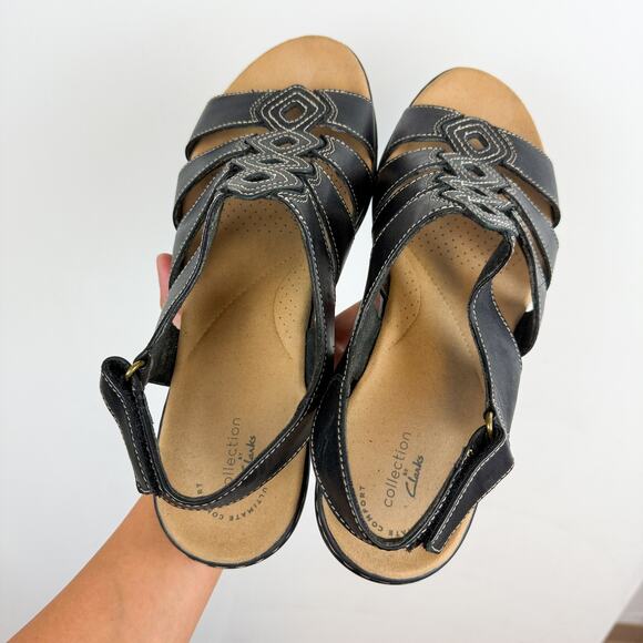 Clarks Leisa Ruby Black Leather Sandals - 10 Wide - Picture 6 of 8